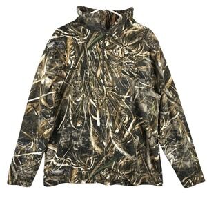 Drake Waterfowl Systems Mens XL Camo Fleece 1/4 Zip Pullover Marsh Grass Hunting